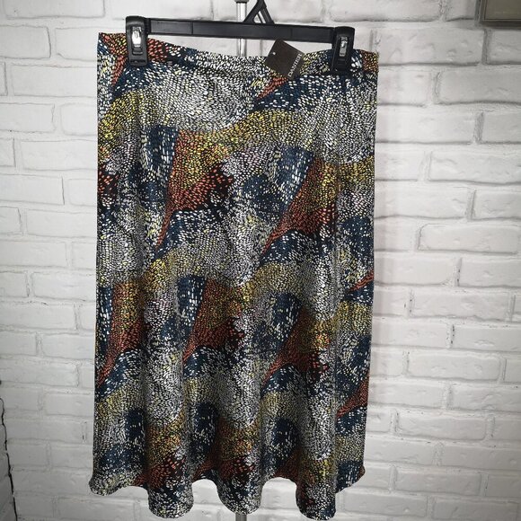 NWT Danier Ladies Size 8 Blue Combo Lined A-Line Midi Length Skirt - Picture 2 of 11